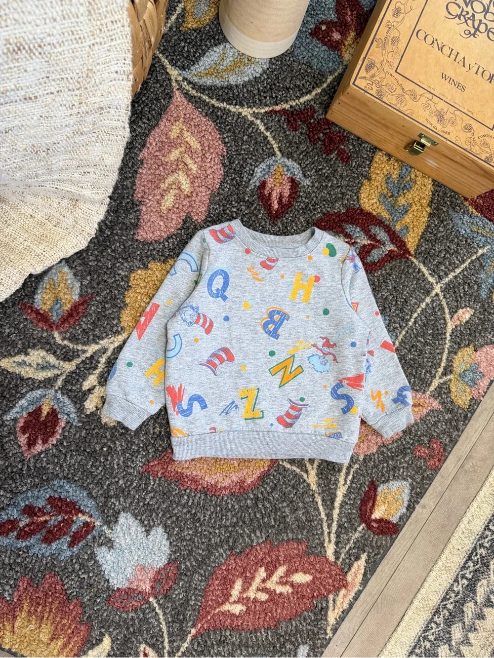 Dr. Seuss Alphabet Print Sweatshirt 2T Toddler Gray Multicolor Alphabet